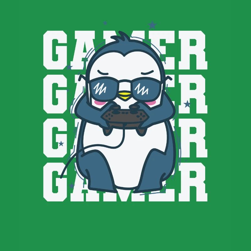 Penguin as a gamer with controller Antarctica
