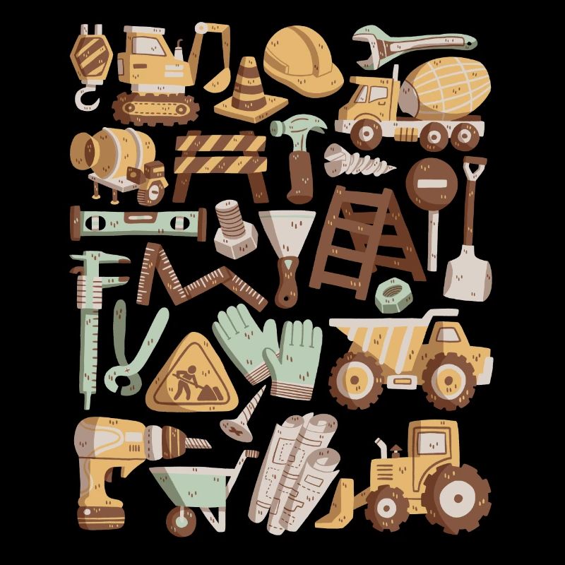 Construction Site Excavator Construction Worker Crane Helmet Tool