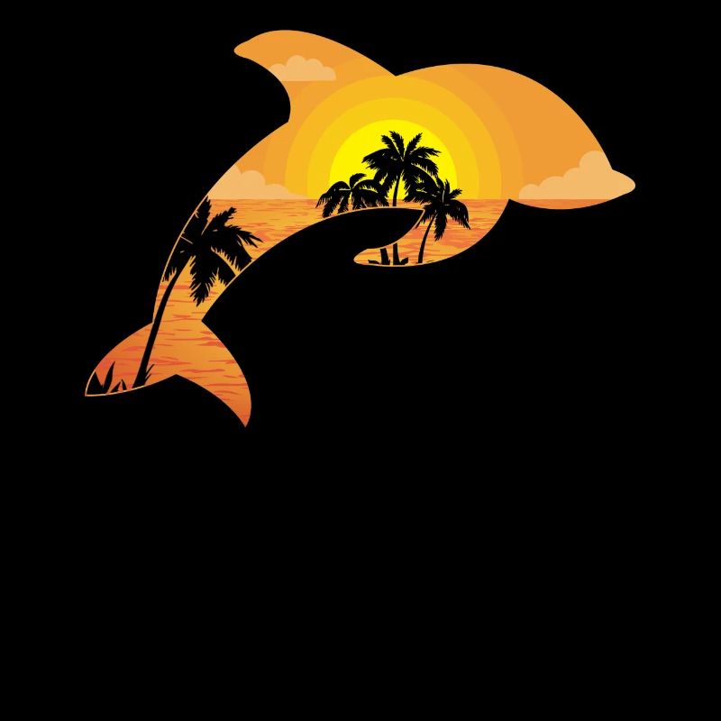 Dolphin Palm Tree Sunset