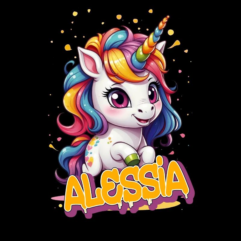 ALESSIA - Schöner Mädchen Name mit süßem Einhorn