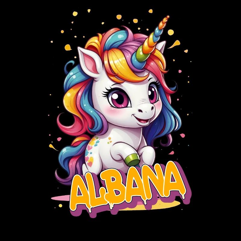 ALBANA - Schöner Mädchen Name mit süßem Einhorn