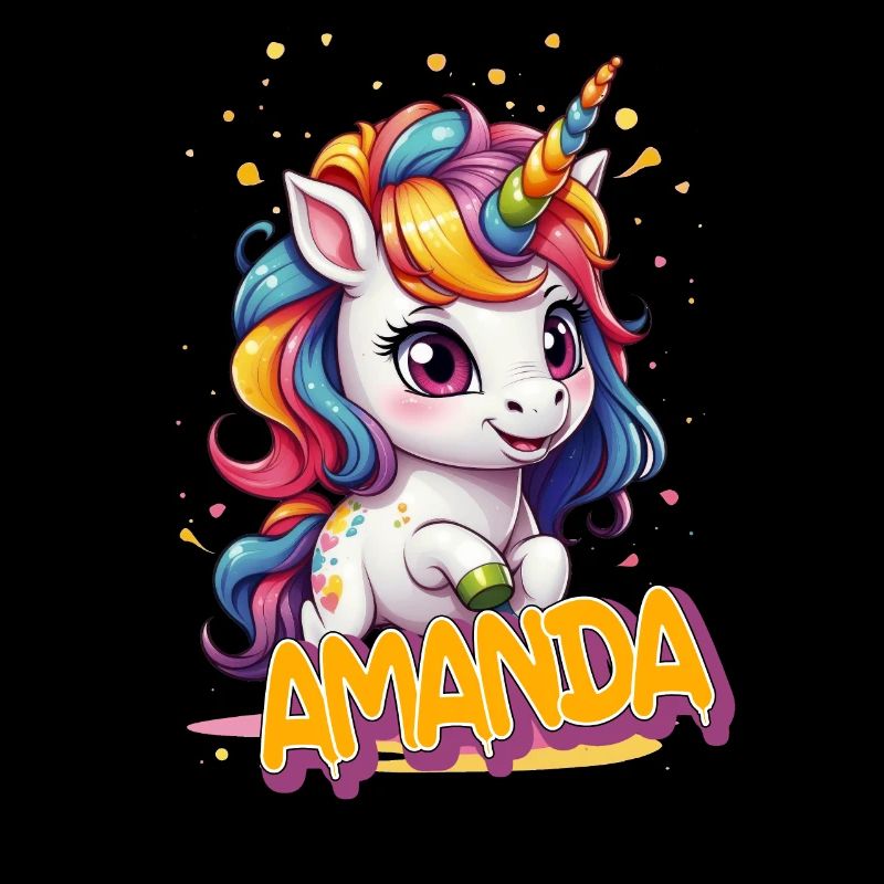 AMANDA - Schöner Mädchen Name mit süßem Einhorn