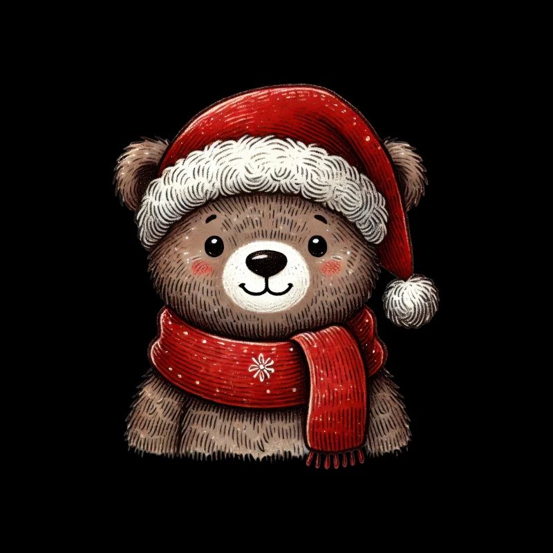 Ours de Noël avec chapeau rouge et écharpe