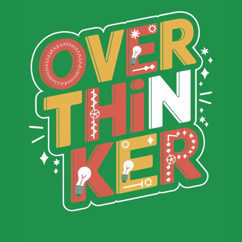 Creative overthinker design with light bulbs and