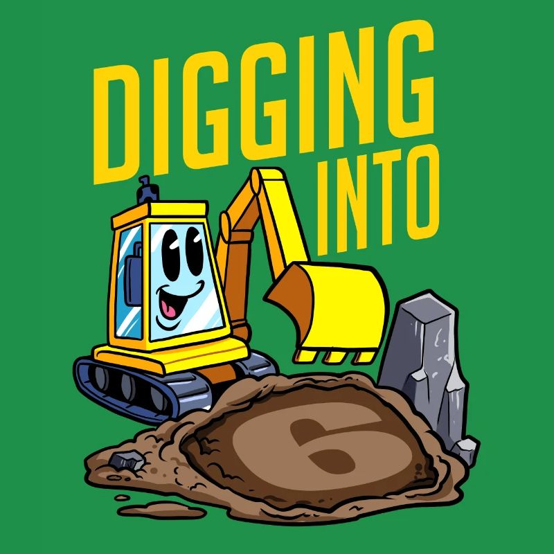 Excavator Driver Digging Into 6 Birthday Excavator