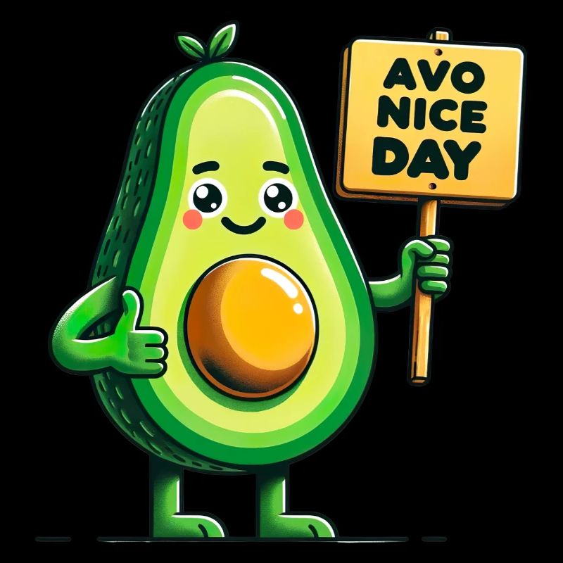 Fröhliche Avocado mit positiver Botschaft Zeichen