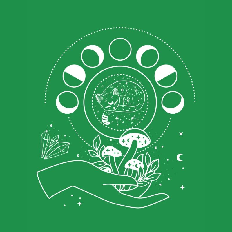 Main, Champignons, Phase lunaire, Chat, Cristal, Etoile Sun