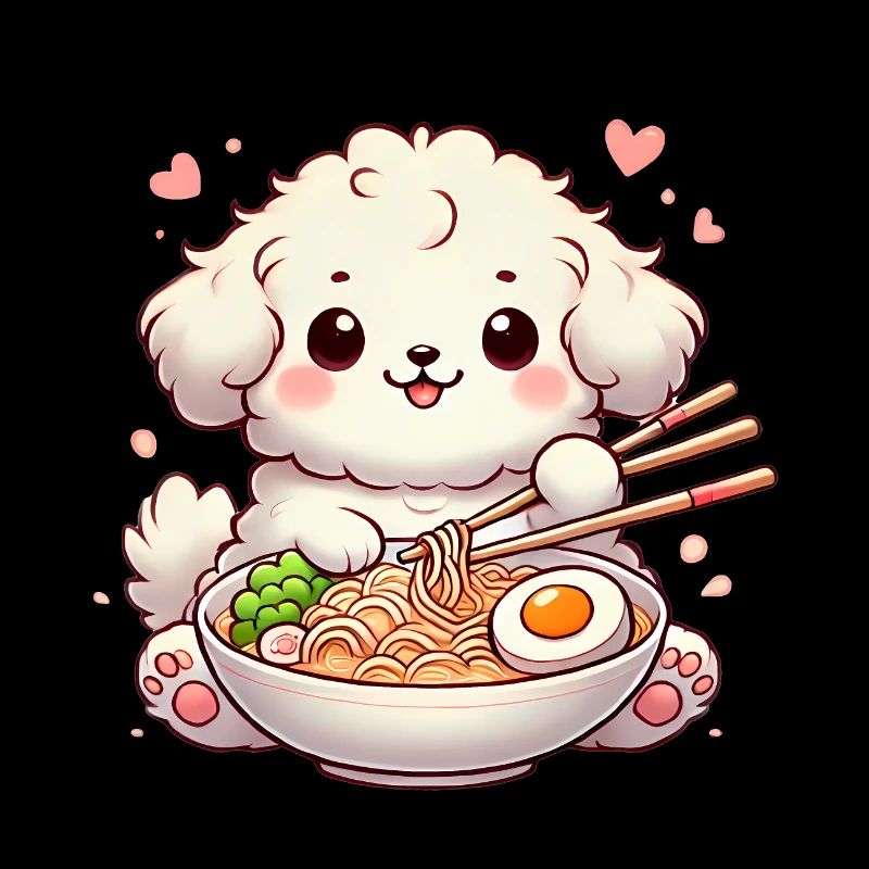 adorable chiot mangeant des ramen, illustration