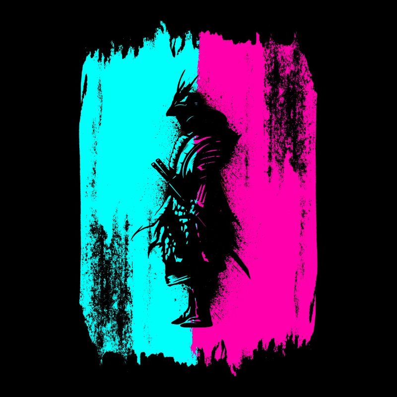 Black Samurai In A Turquoise And Pink Frame