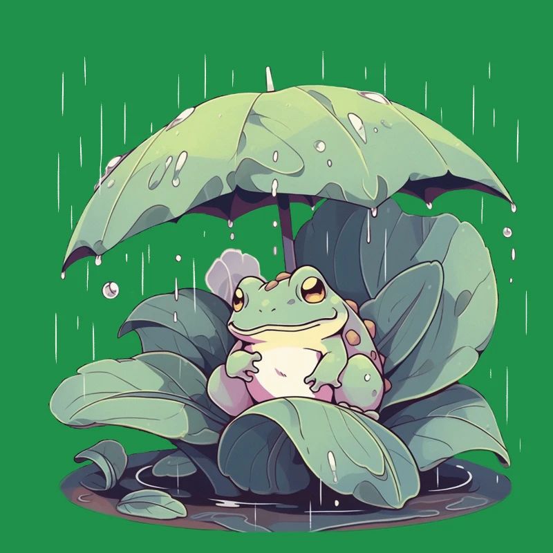 Frosch unter dem Schirm zwischen den Blättern
