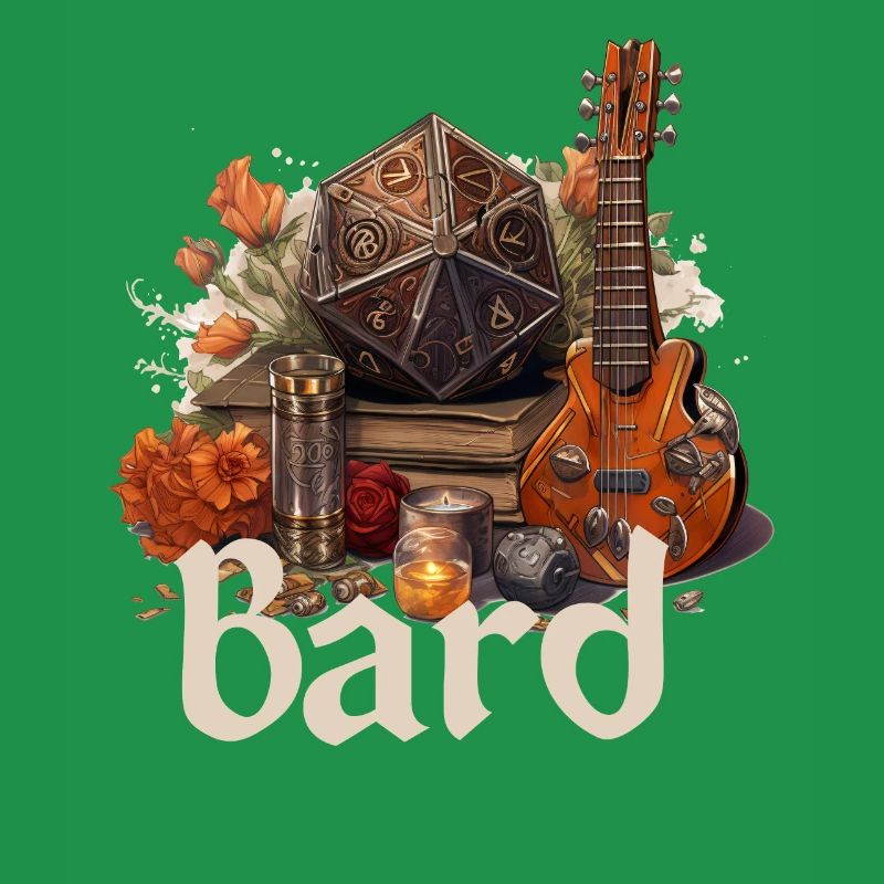 Barde avec D20 et objets – Conception de RPG fantastique