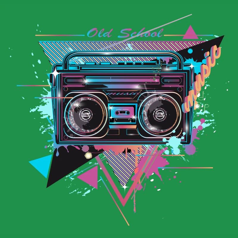 Cassette recorder in 80s neon graffiti look