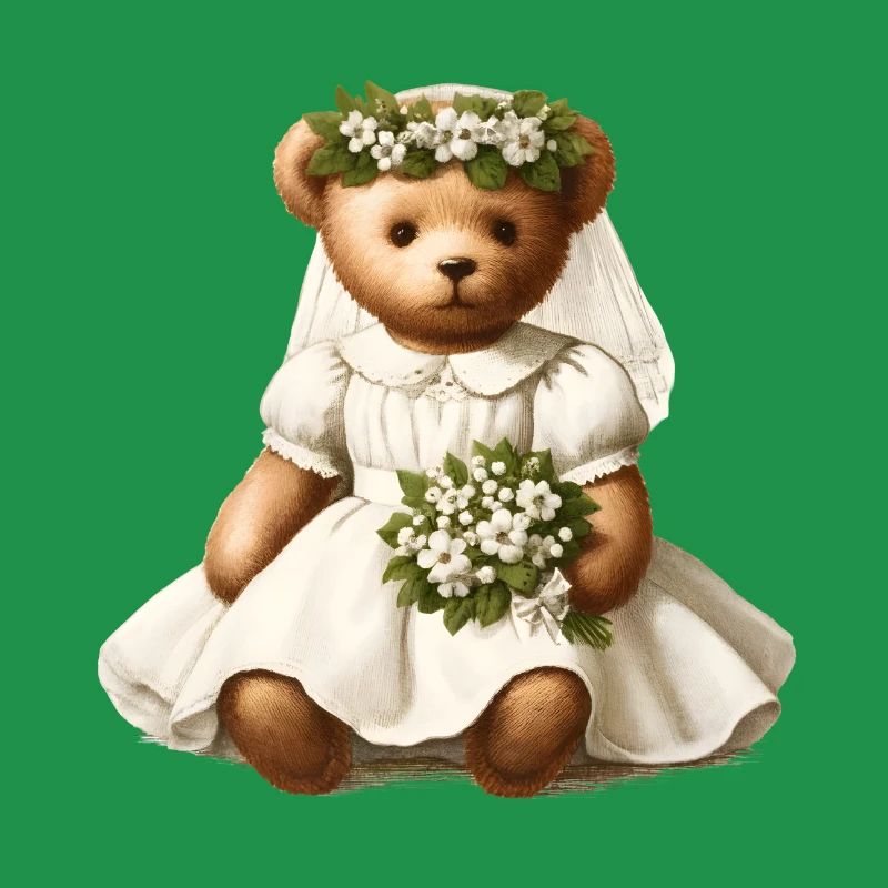 nostalgischer Vintage-Teddy als Braut mit Blumen