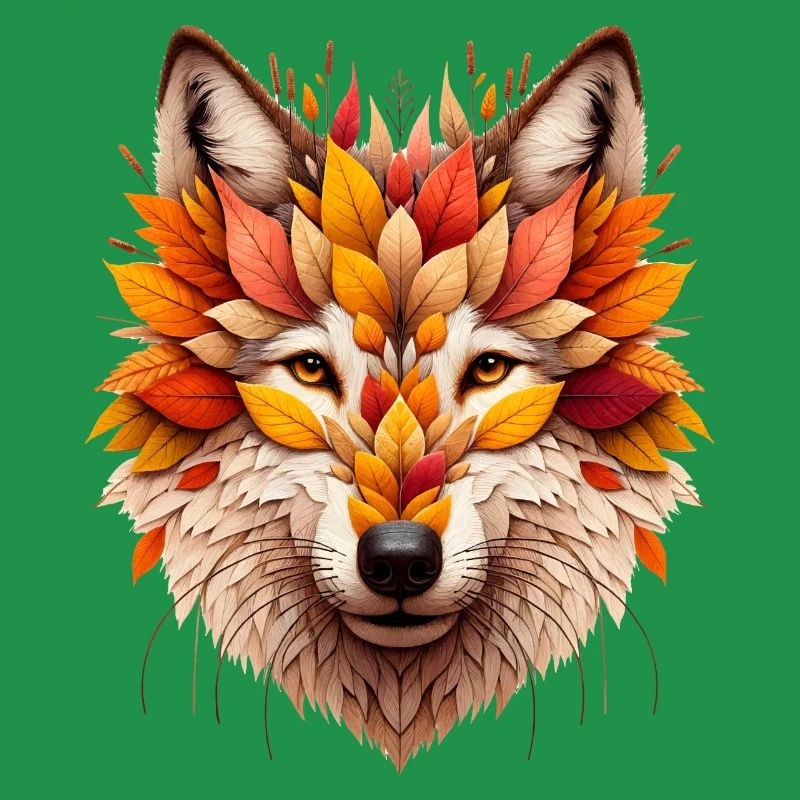 Grand loup, conçu à partir de différentes feuilles