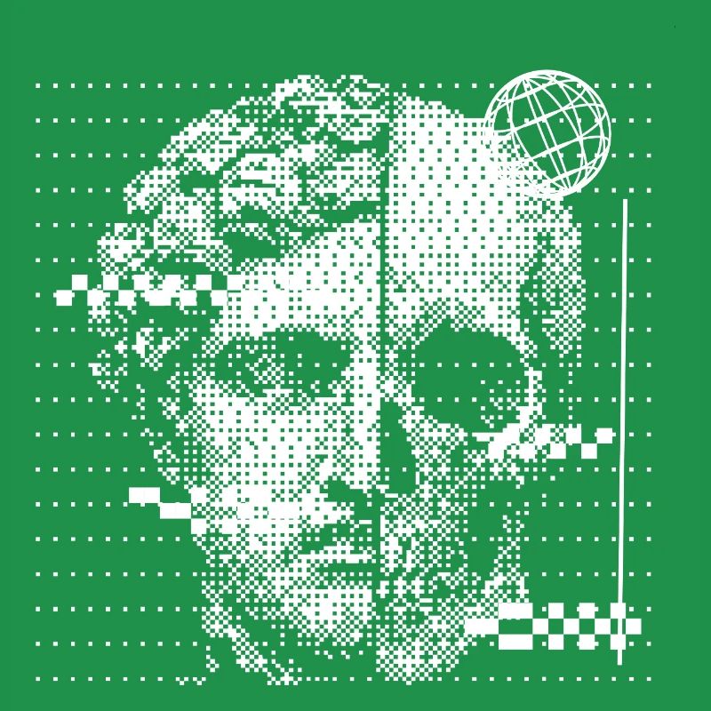Digital Skull Portrait with Globe Accent