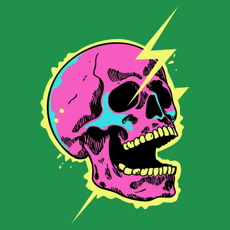 Crâne Néon Éclair Éclat