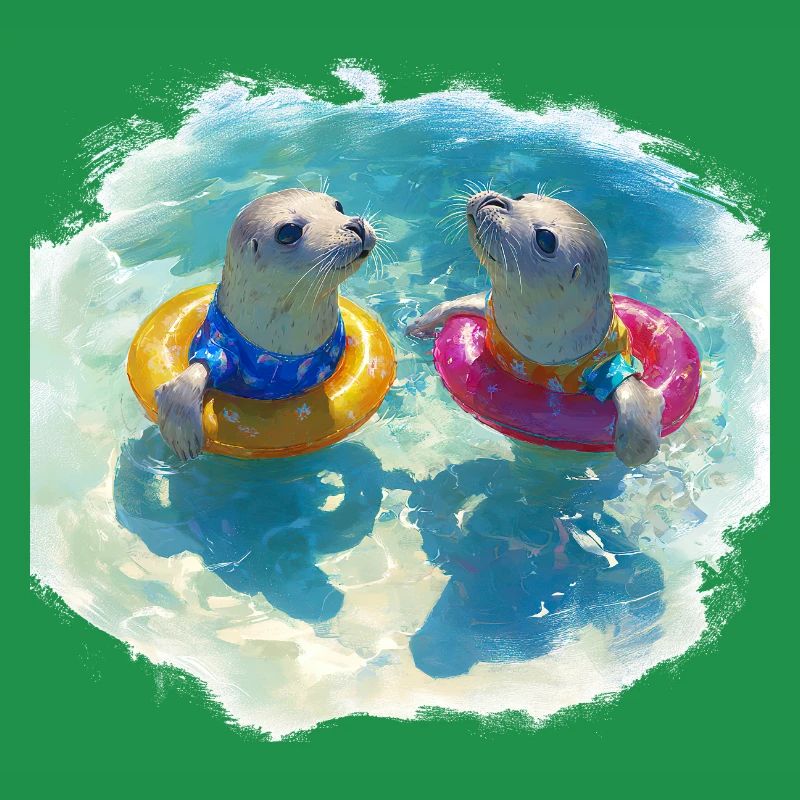 Fröhliche Seehunde mit Poolreifen