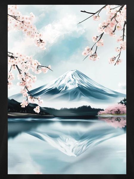 Fuji-Berg und Kirschblüten