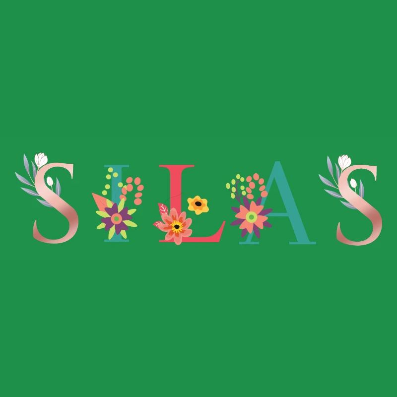 SILAS Name Art With Flowers Embroidered