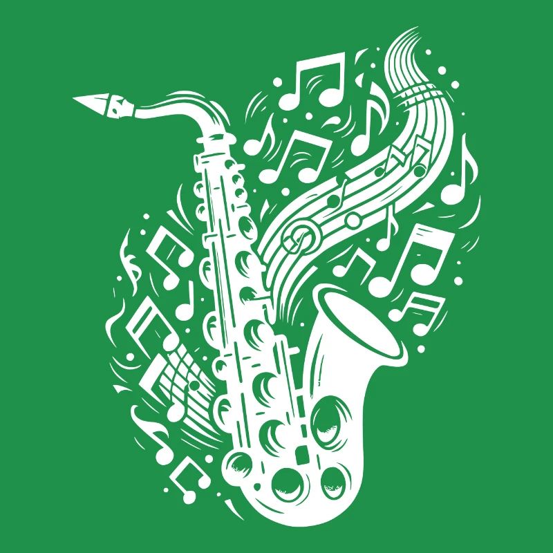 Sassofono con molte note musicali volanti