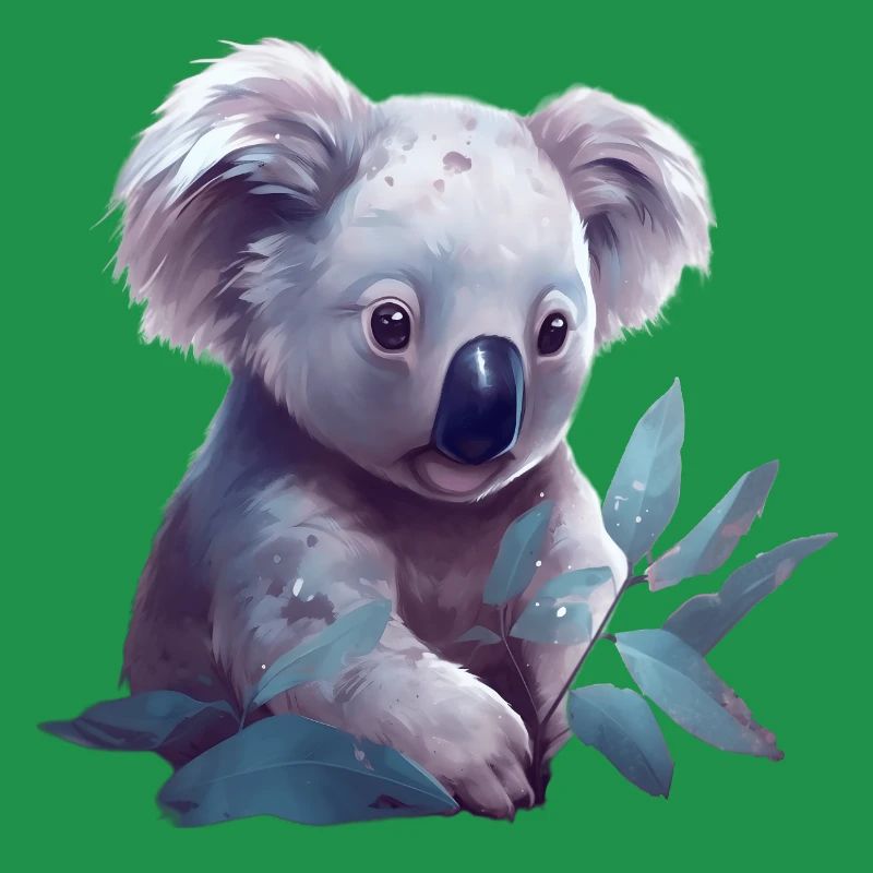 Cute koala with eucalyptus leaf