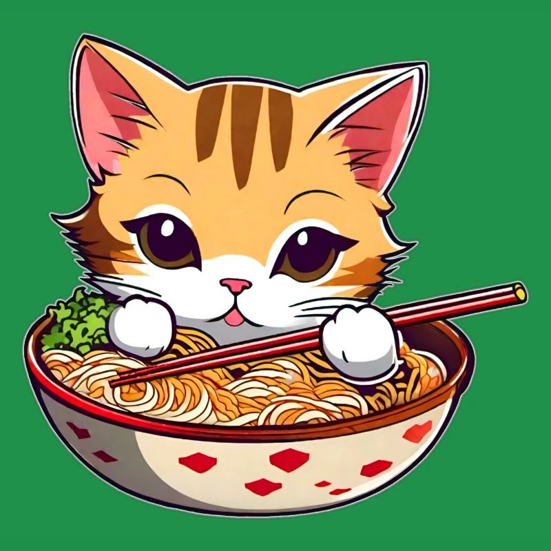Niedliche Katze mit Ramen Suppe