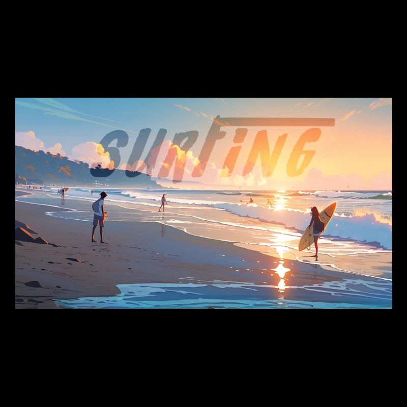 Surf au couché de soleil