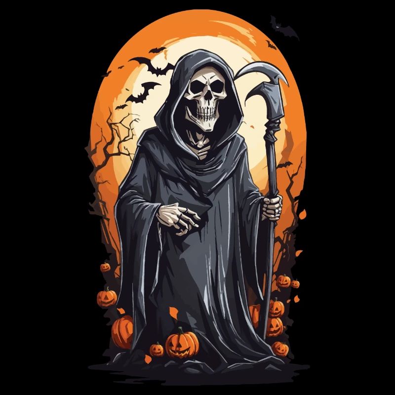 Gothic Grim Reaper Halloween Night Skeleton
