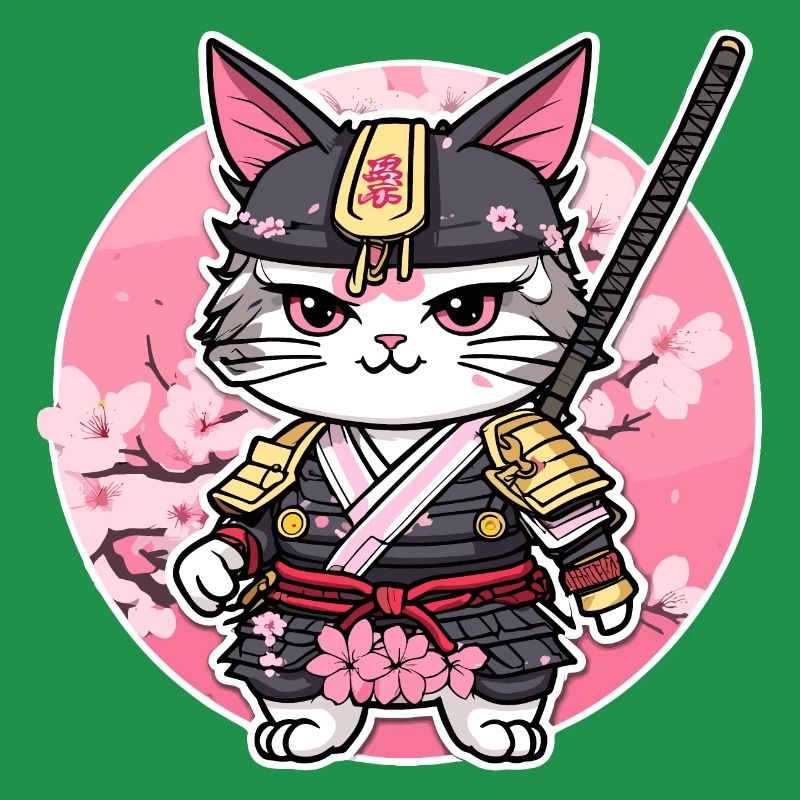Chat samouraï & fleurs de cerisier #6