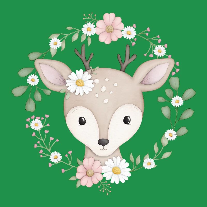 doux cerf dans une couronne de fleurs