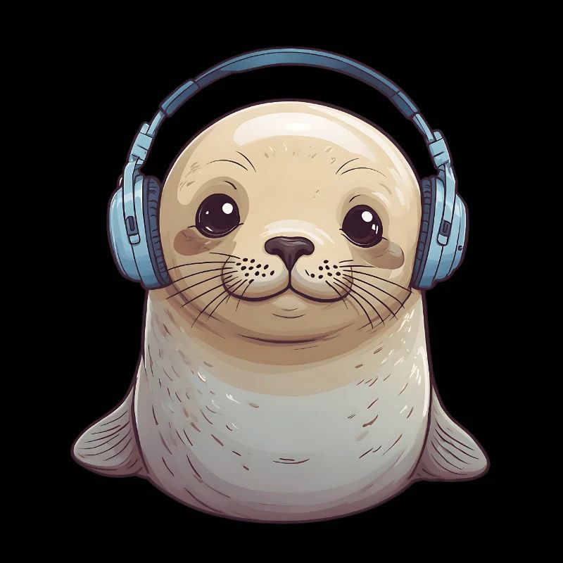 Phoque mignon écoutant de la musique