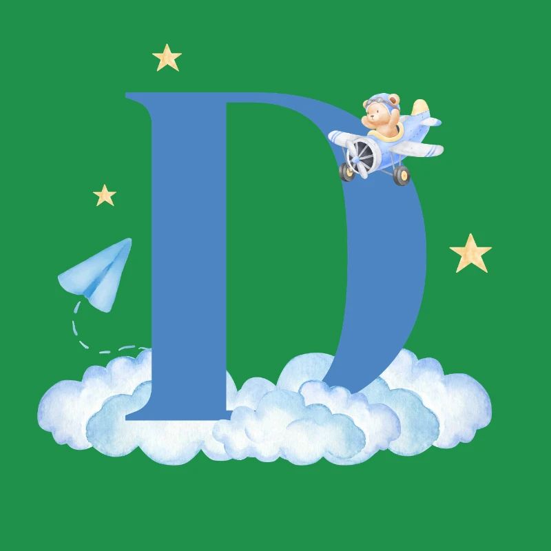 Letter d blue clouds airplane child