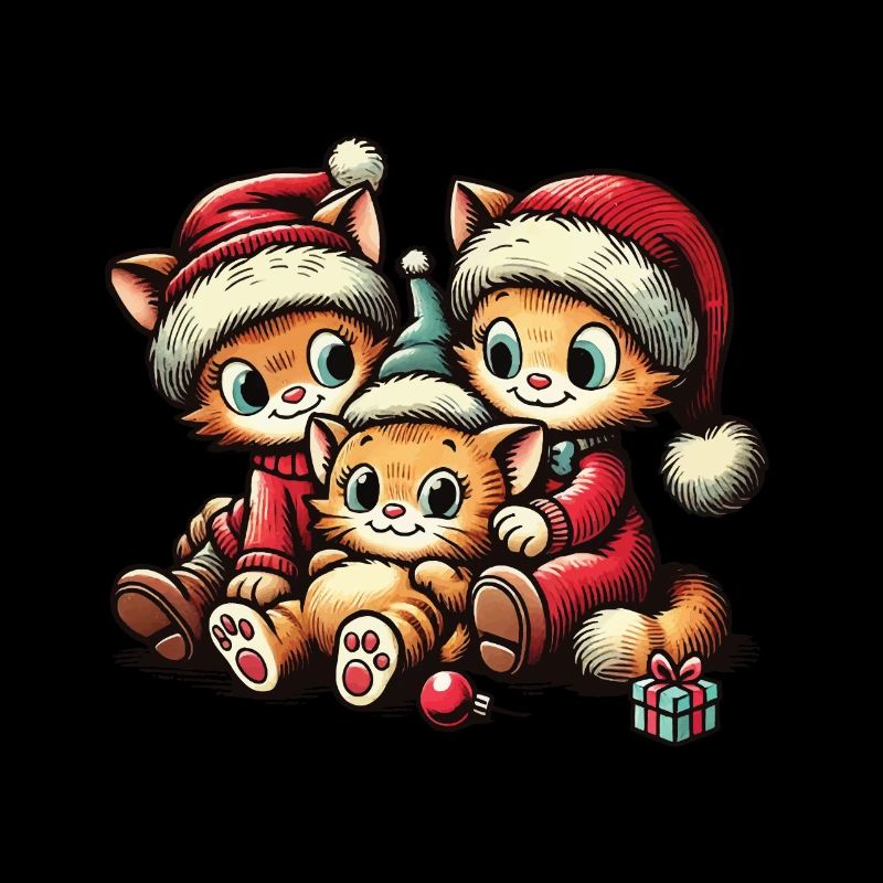 Chats mignons Noël style rétro