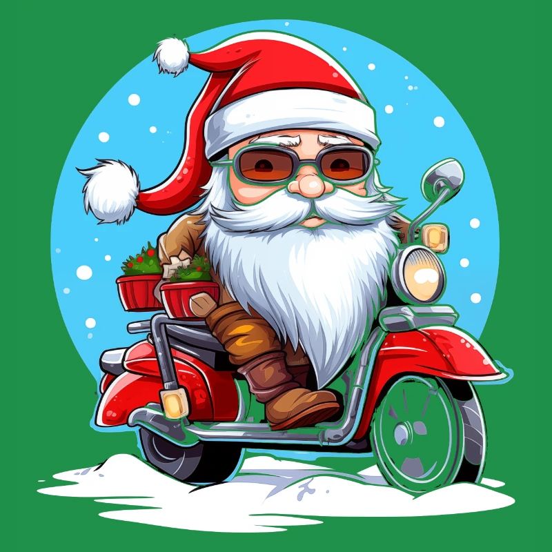 Lustiger Weihnachtsmann Gnome auf einem Motorrad