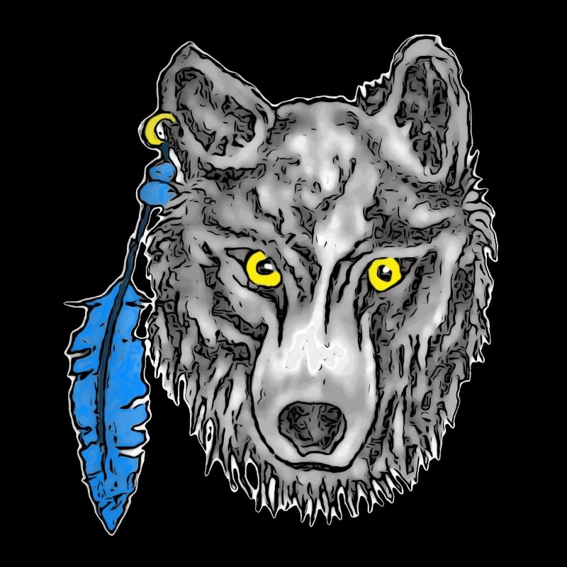 Gray wolf with yellow eyes and earring