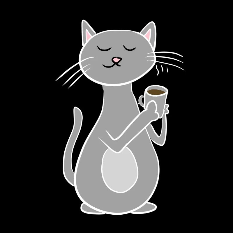 chat gris refroidissant avec du café