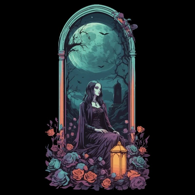 Gothic Full Moon Cemetery Night Pastel Design