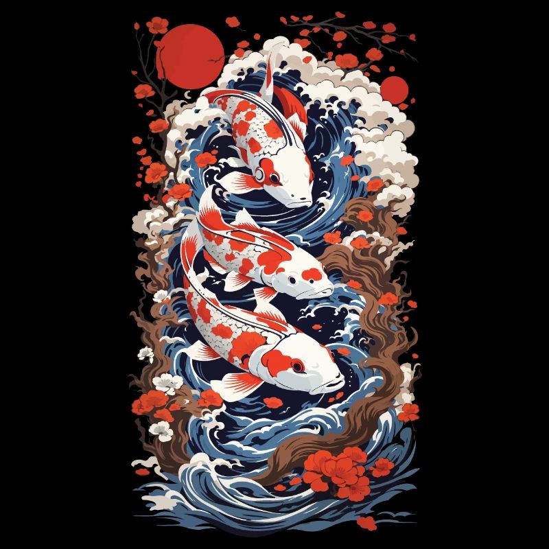 Ukiyo-E Koi Karpfen Kunst Retro Japan Design Stil