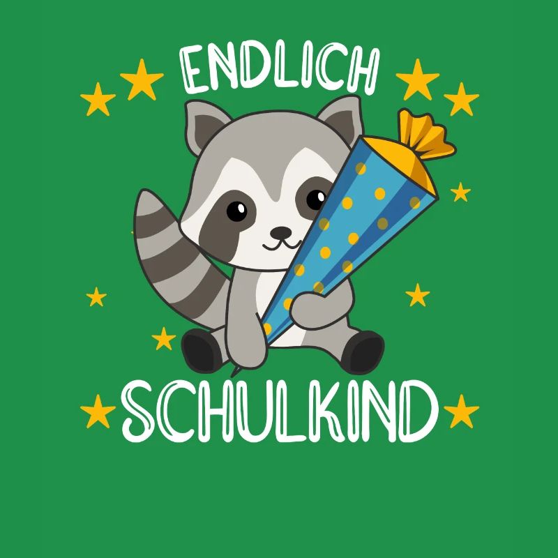 endlich Schulkind Einschulung Schule Waschbär