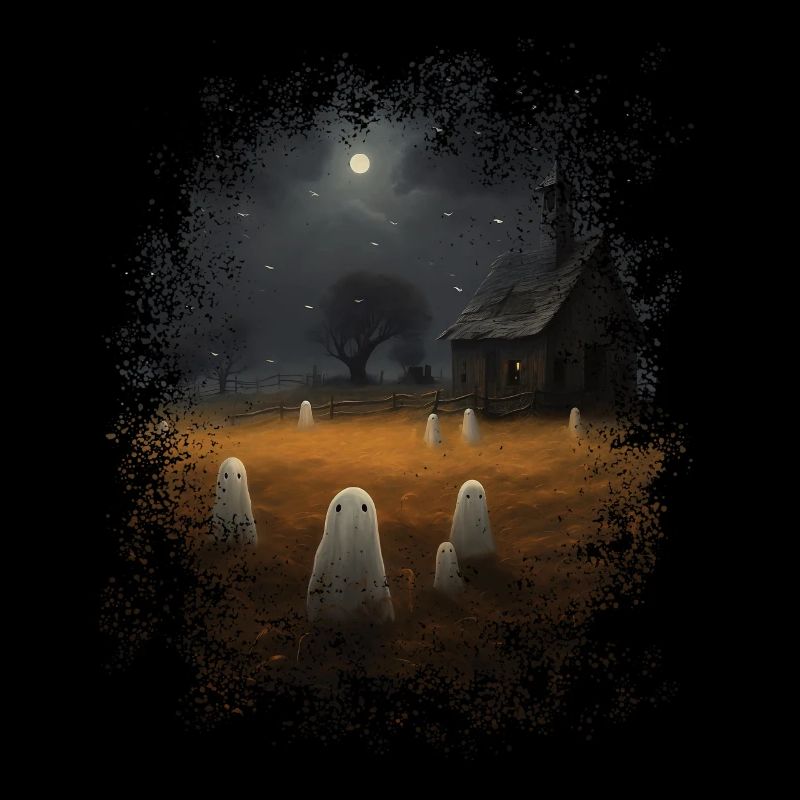 Vintage Ghost Farm Barn Gothic Halloween