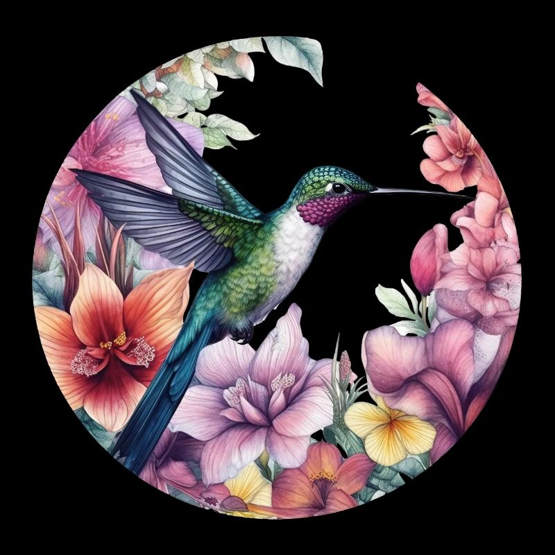 Exotischer Kolibri Vogel mit Blumenmuster Blumen