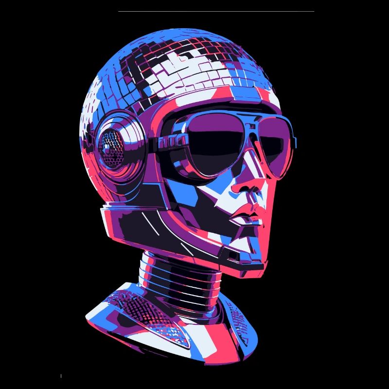 Robot, boule disco, tête de boule disco