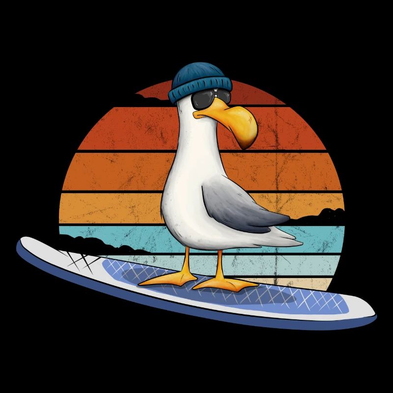 Rétro plage Surfeurs Oiseau Stand Up Paddle SUP Mouette