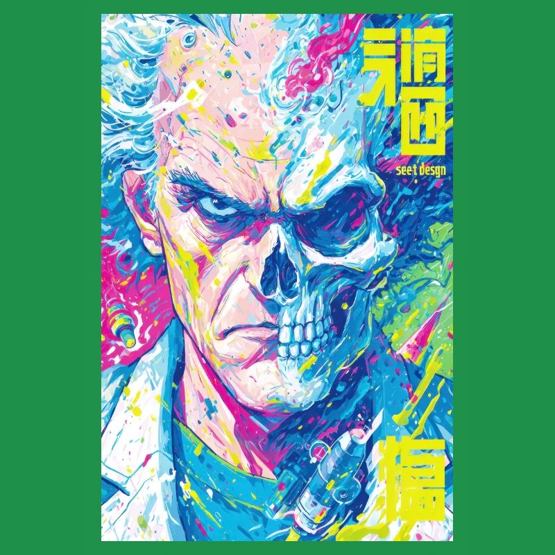 Half Human Half Skull Pop Art