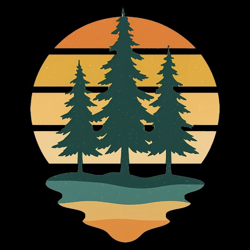 Coucher de soleil rétro à feuilles persistantes dans une nature sauvage