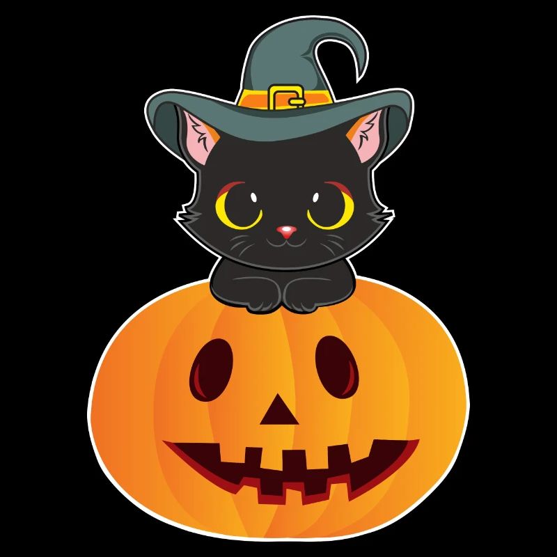 Halloween black cat with Halloween pumpkin