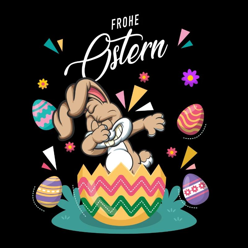 Frohe Ostern - Osterhase Dab Tanzbunte Eier