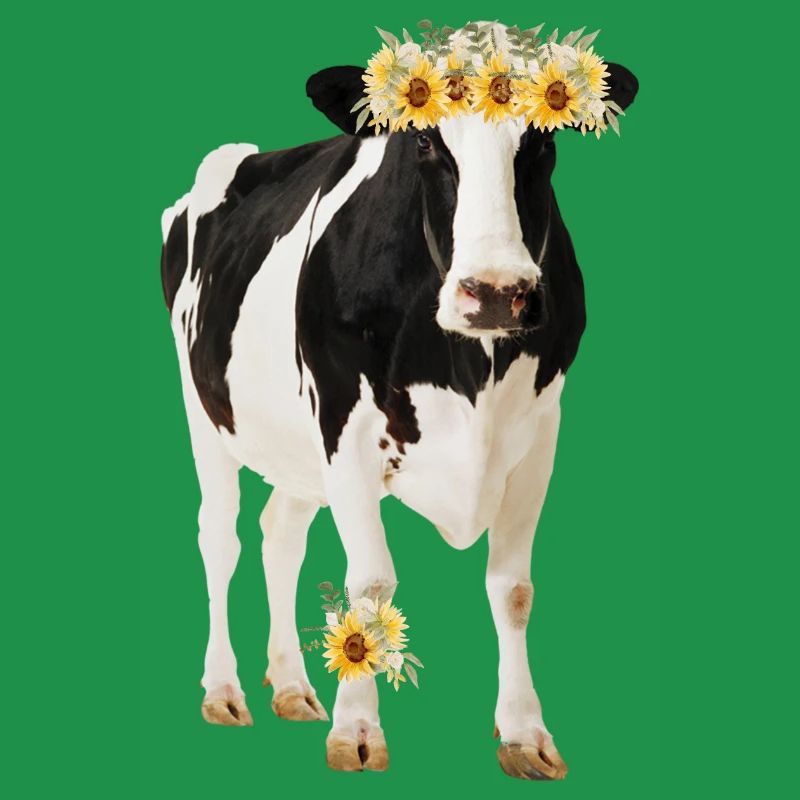 Vache Holstein avec des fleurs