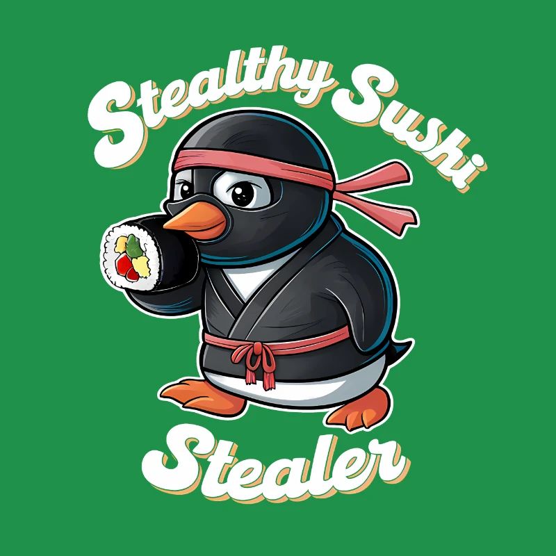 Ninja Penguin Stealing Sushi