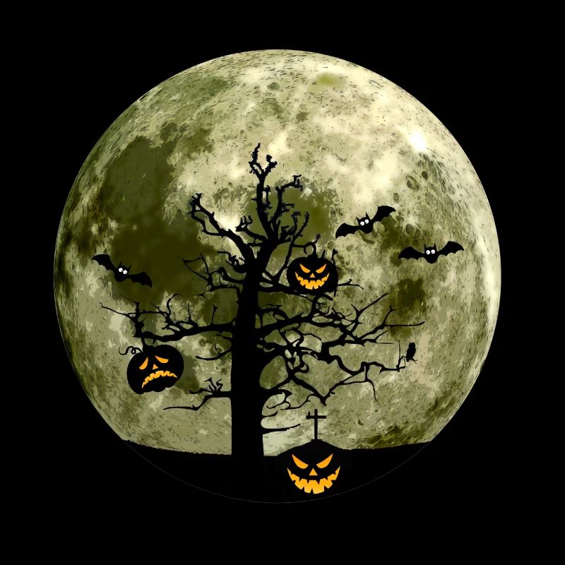 Scary evil shadow pumpkin tree moon bat